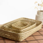 panier en feuilles de palmier parfait pour utiliser en plateau, rangement dans votre maison.Fabrication artisanale Maroc