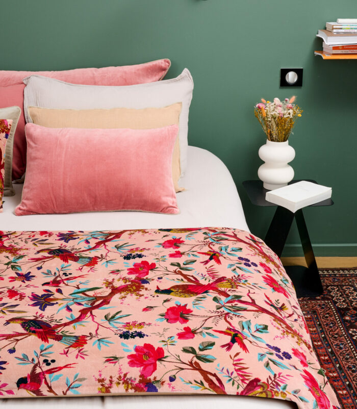 Housse d'édredon en velour rose imprimé oiseaux de chez haomy